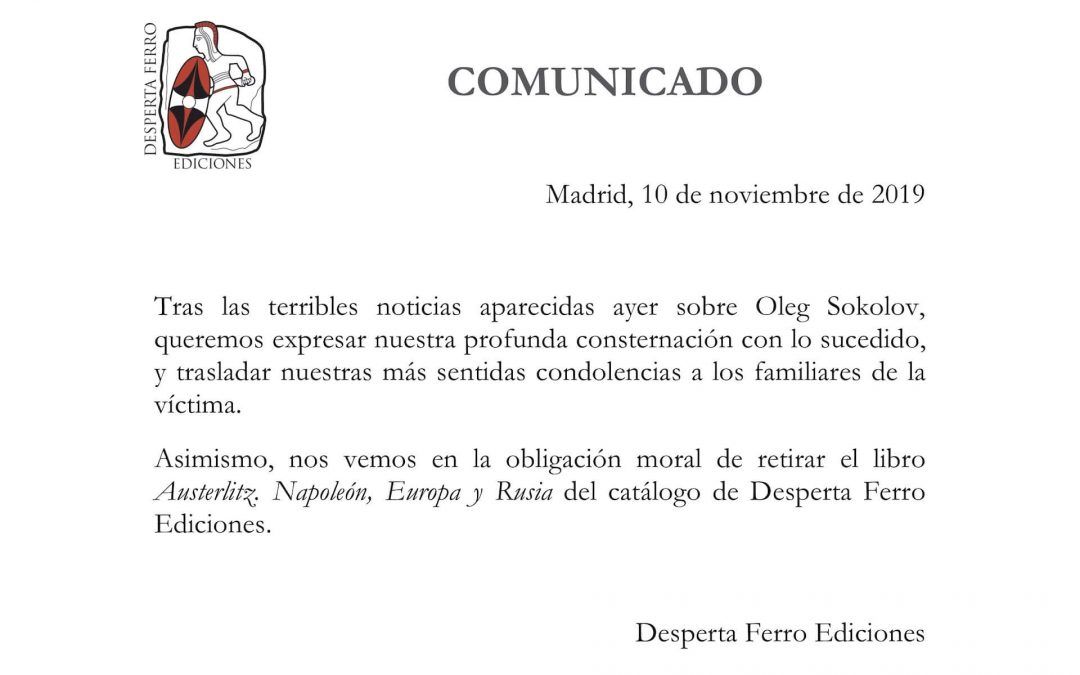 Oleg Sokolov – Comunicado oficial Desperta Ferro Ediciones